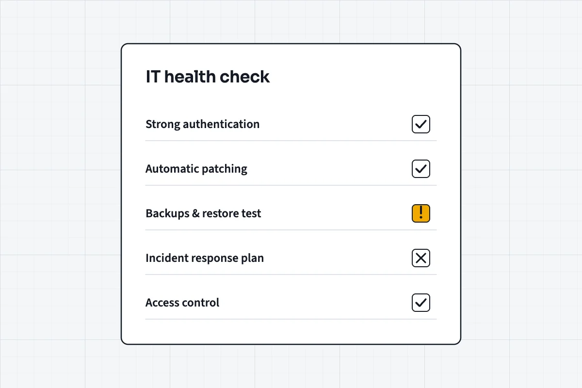 A five-row IT health check with status marks